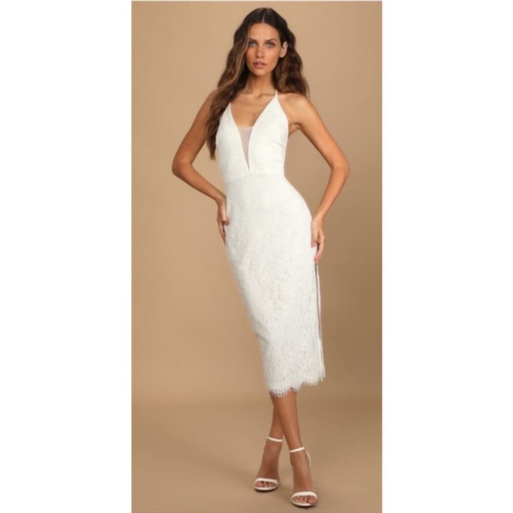 Lulus Romantic Message White Lace Midi Dress XS Bridal Shower Wedding NWT - Picture 2 of 12
